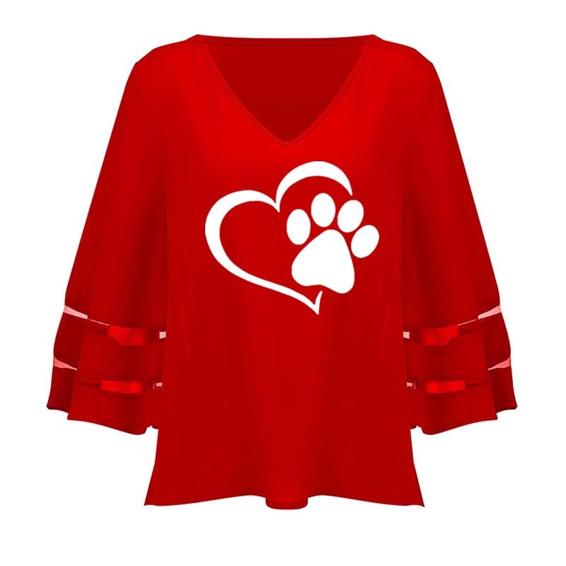 New Fashion Dog Paw Women V-Neck T Shirt image 1