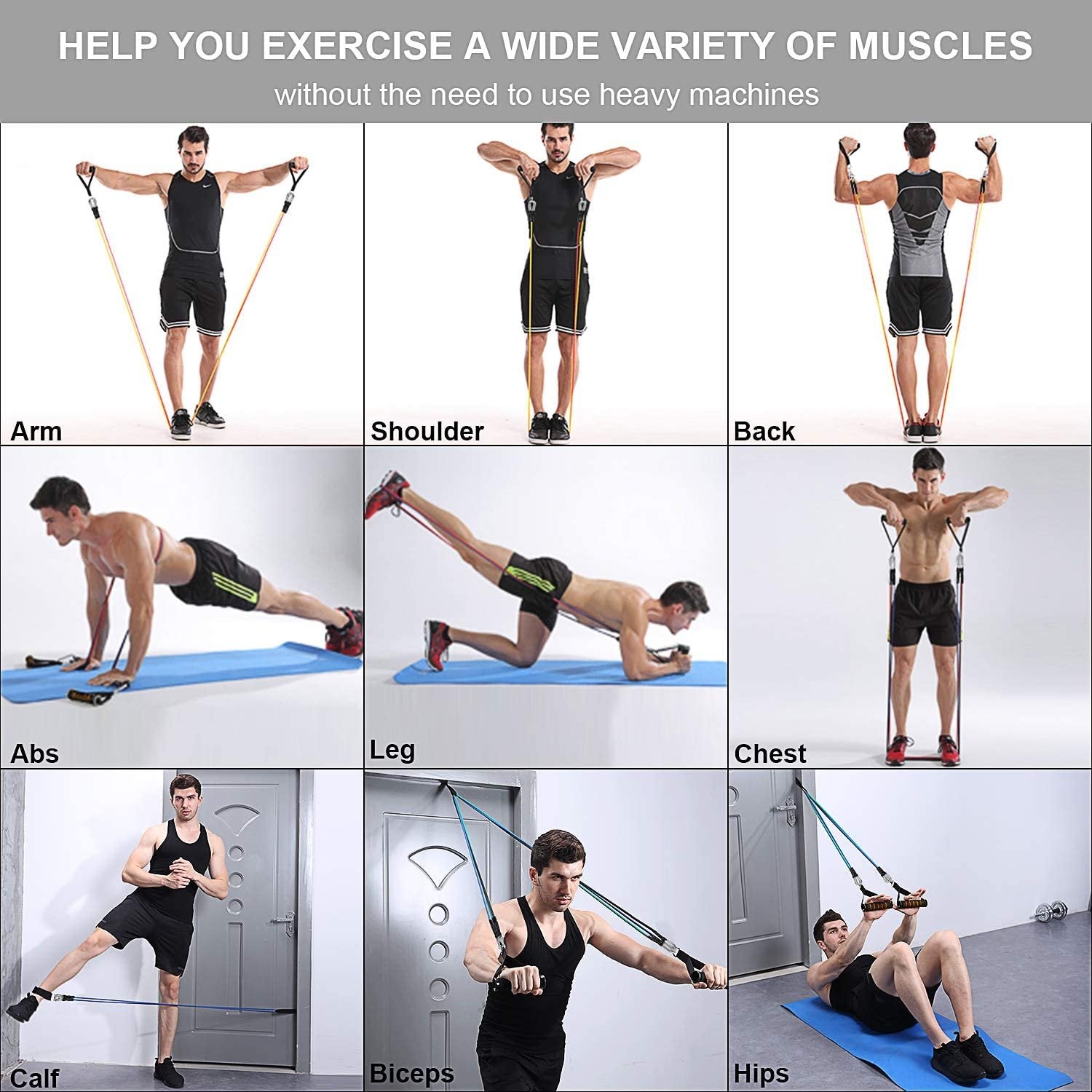 Exercise Resistance Bands Set with Door Anchor Legs Ankle Straps for Resistance Training Physical Therapy Home Workouts image 8