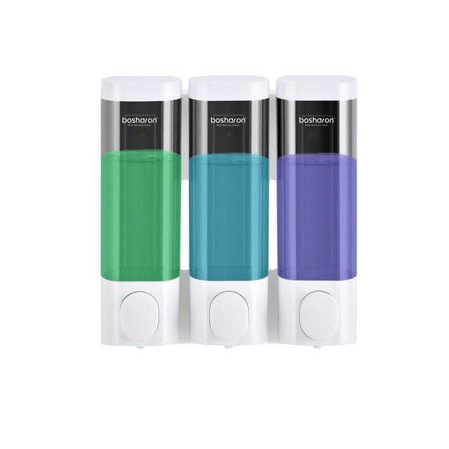 Liquid Soap Dispenser Wall Mount 300ml Bathroom Accessories Plastic Detergent Shampoo Dispensers Double Hand Kitchen Soap Bottle - White Triple image