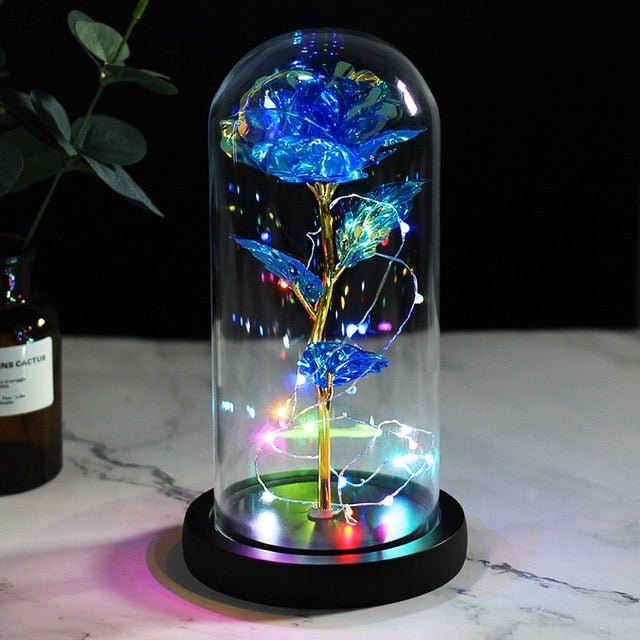 6-Colour "Beauty And The Beast" Red Rose In A Glass Dome On A Wooden Base For Valentine's Gifts - C02 image