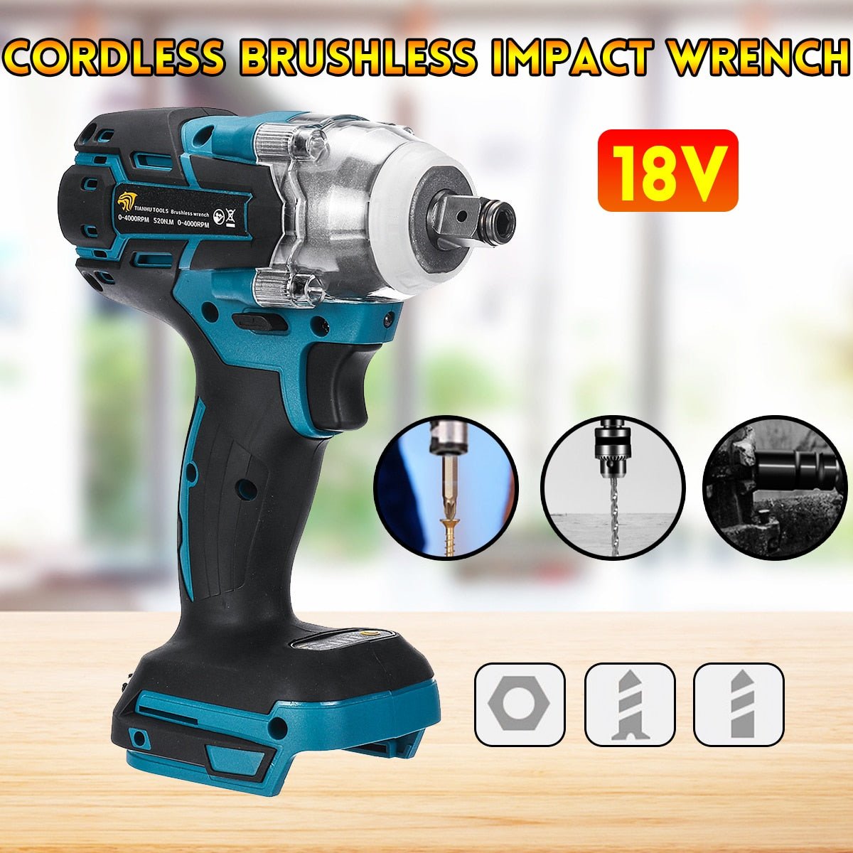 18V Rechargeable Electric Cordless Brushless Impact Wrench Power Tool image 1