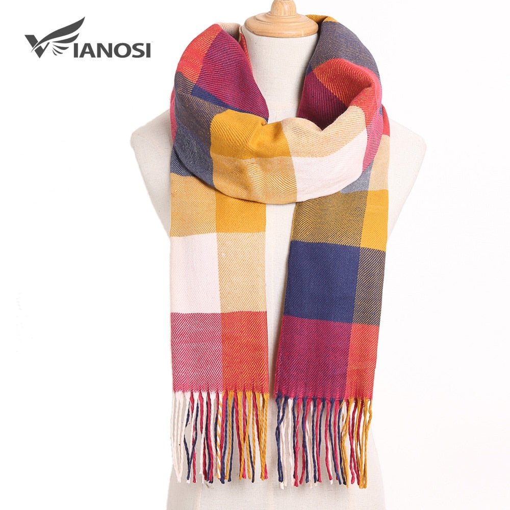 VIANOSI Plaid Winter Scarf for Women | Warm Foulard Solid Scarves | Casual Cashmere Scarfs image 16
