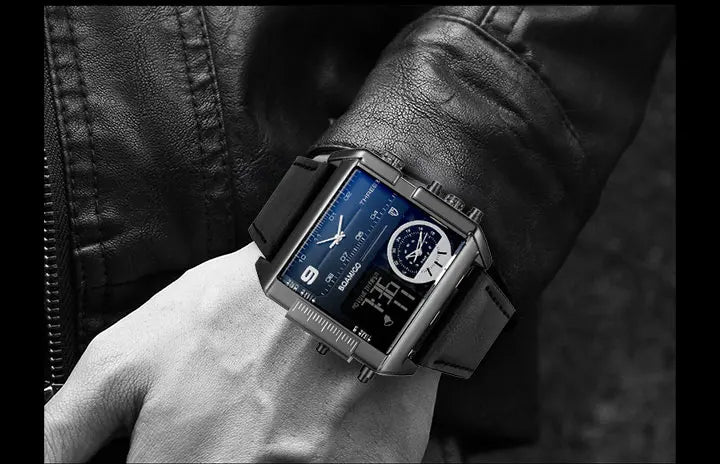 BOAMIGO brand Men sports watches 3 time zone LED Leather quartz wristwatches image 23