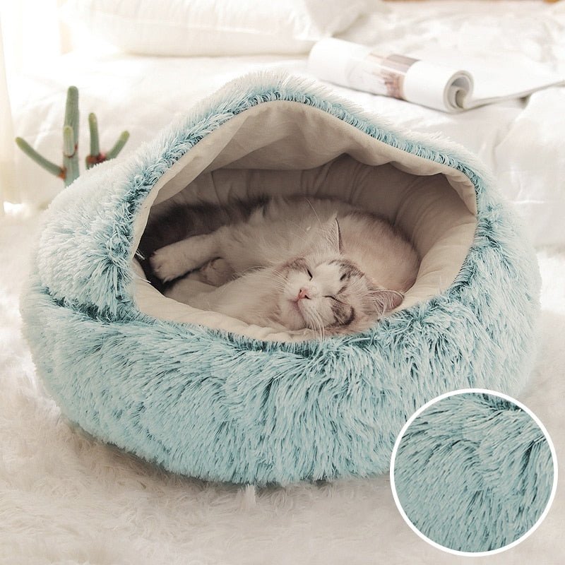 Winter Long Plush Pet Cat Bed Round Cat Cushion Cat House 2 In 1 Warm Cat Basket Cat Sleep Bag Cat Nest Kennel For Small Dog Cat image 2