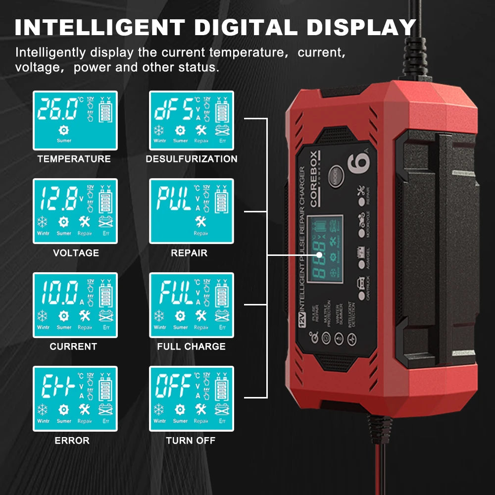 6A 12V Intelligent Automotive Battery Charger for Car & Motorcycle - Smart Lead-Acid Battery Maintenance image 22