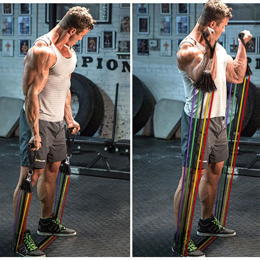 11PCS Stretch Resistance Bands Training Expander Elastic Tube Set image 7