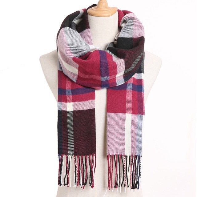 VIANOSI Plaid Winter Scarf for Women | Warm Foulard Solid Scarves | Casual Cashmere Scarfs - 16, 190CM X 35CM image