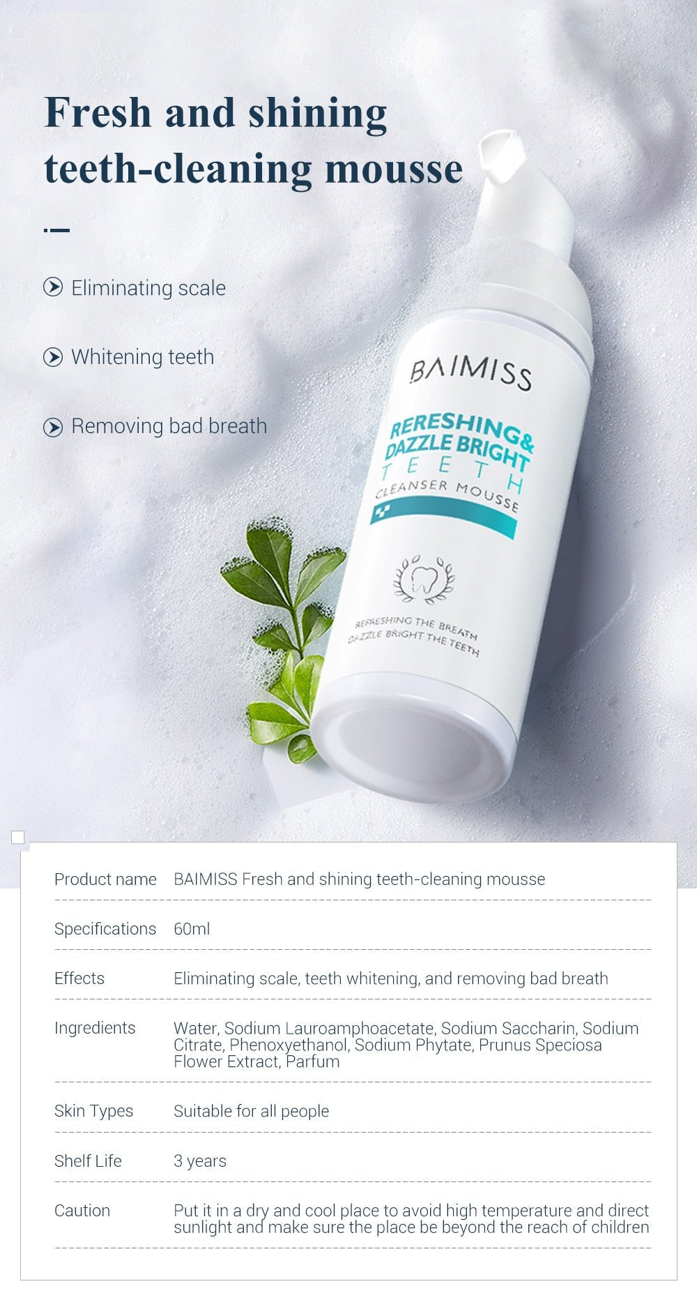 BAIMISS Fresh Shining Tooth-Cleaning Mousse Teeth Whitening Toothpaste image 8