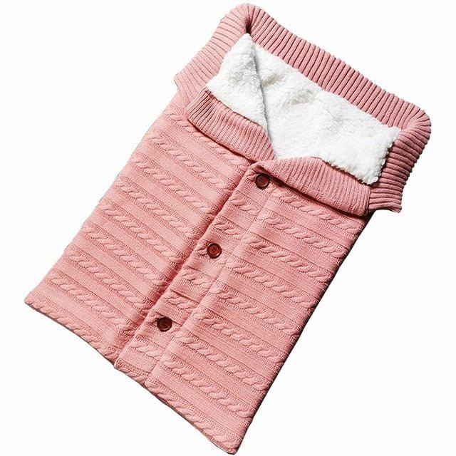 Newborn Baby Winter Warm Sleeping Bag ‚Äì Infant Button Knit Swaddle Wrap & Toddler Blanket Stroller Wrap - Pink image