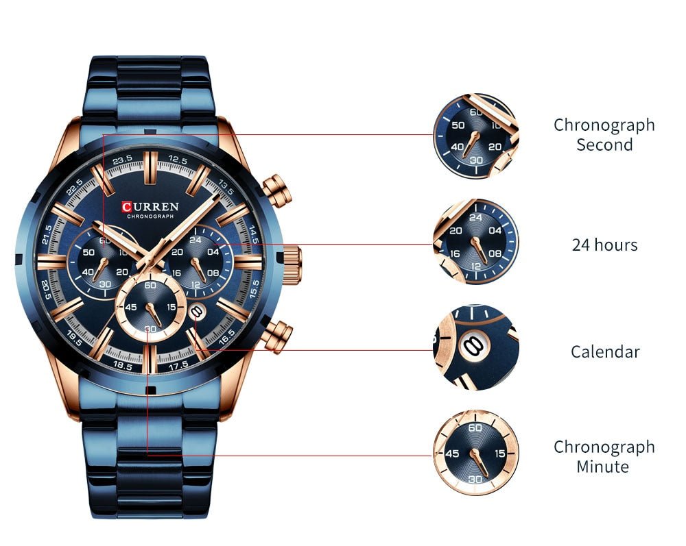 Mens Classy Watch Blue Dial Stainless Steel Band Date Mens Business Male Watches Waterproof Luxuries Men Wrist Watches for Men image 10