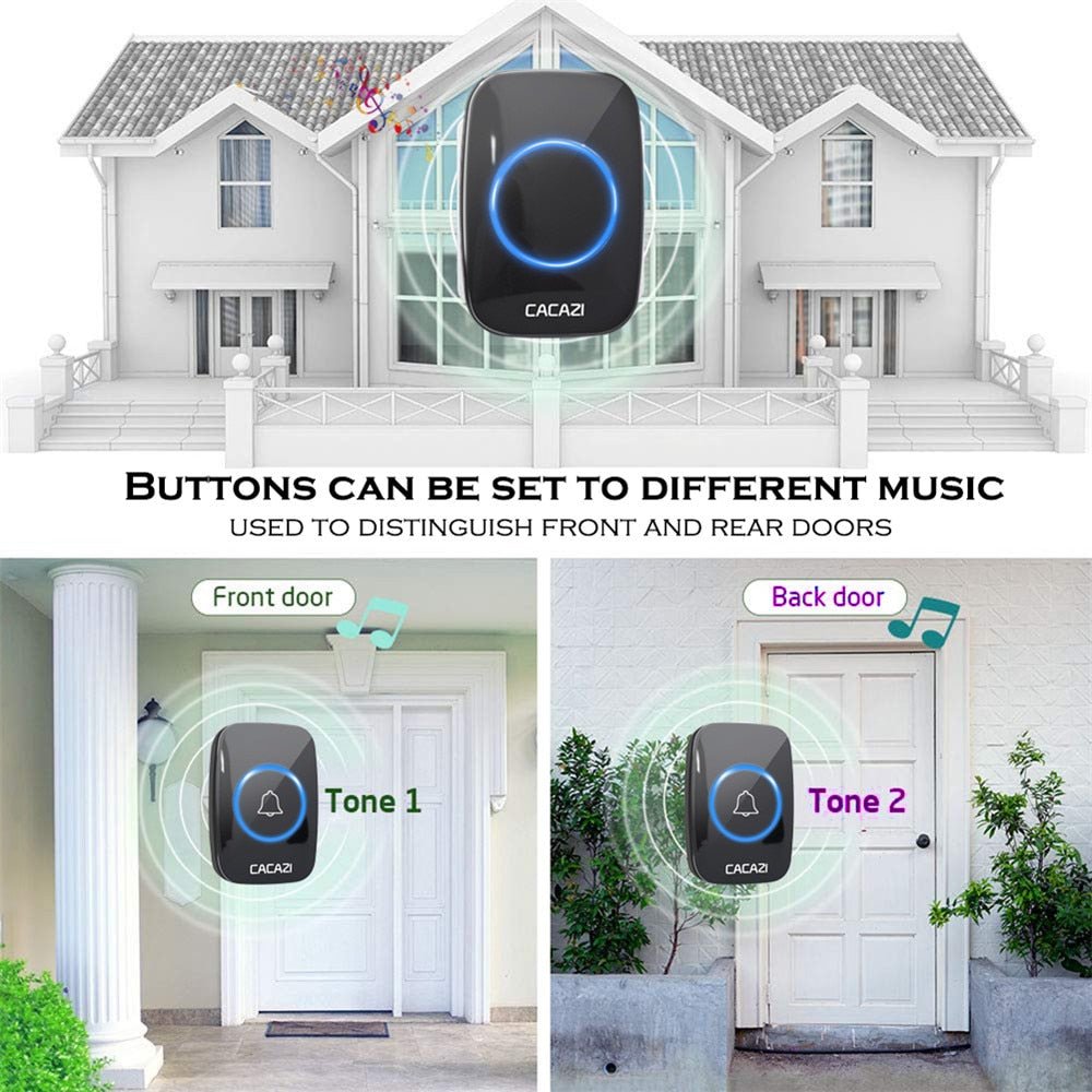 CACAZI Wireless Waterproof Doorbell – 60 Chimes, 110dB Loud, with Remote Control image 4