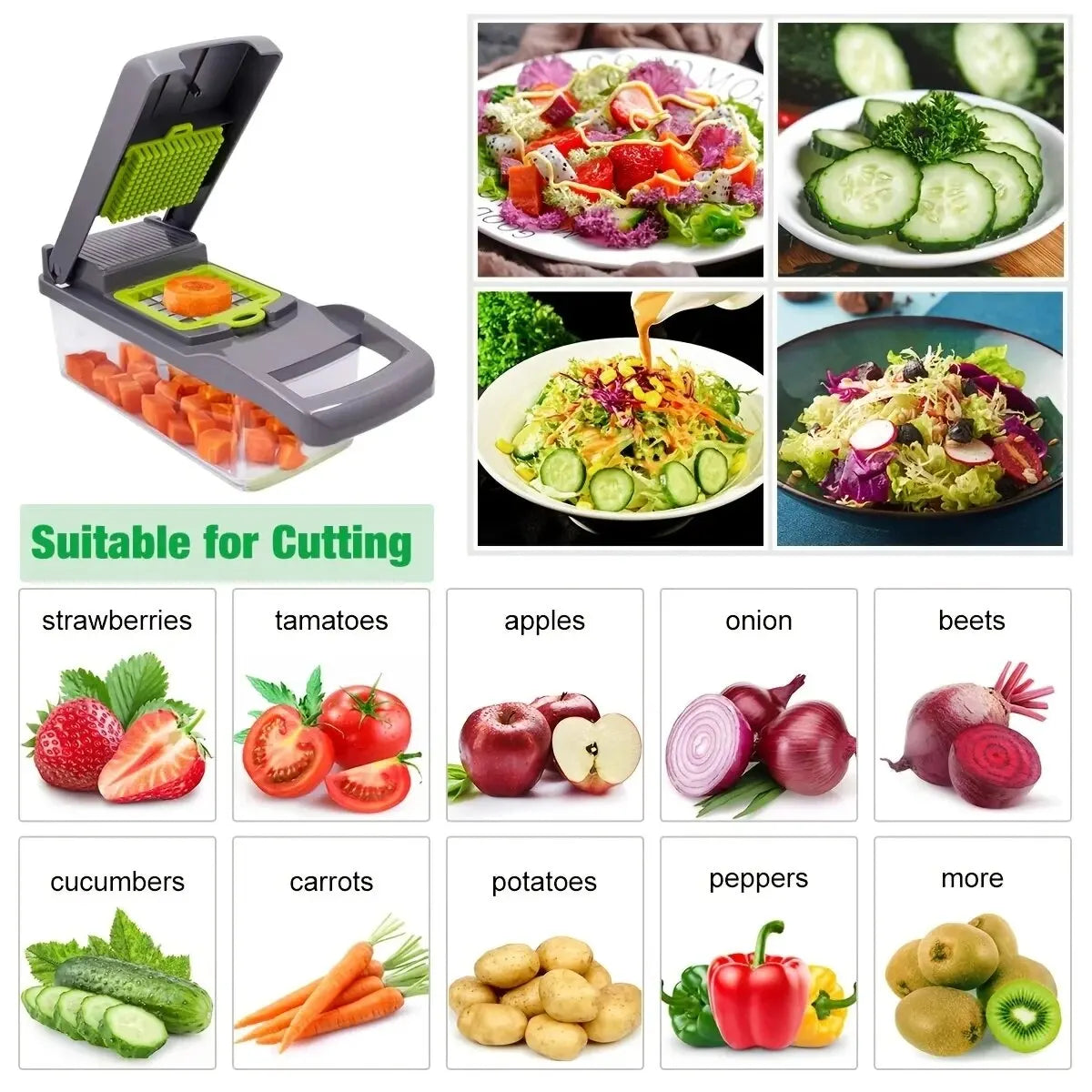 16pcs/Set Vegetable Chopper | Onion Chopper | Food Grate Chopper | Kitchen Vegetable Slicer Dicer Cut | Potato Shredder image 2