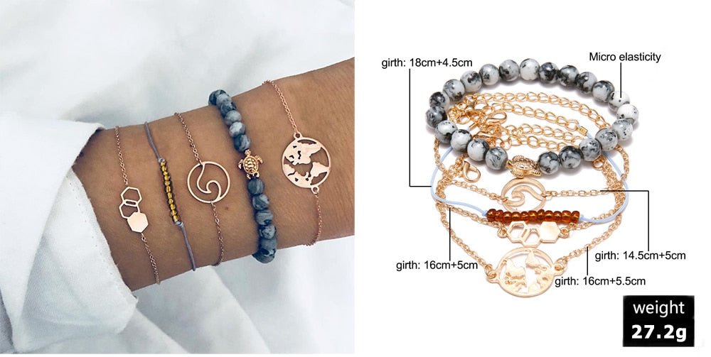 Turtle Heart Pearl Wave LOVE Crystal Marble Charm Bracelets for Women image 28