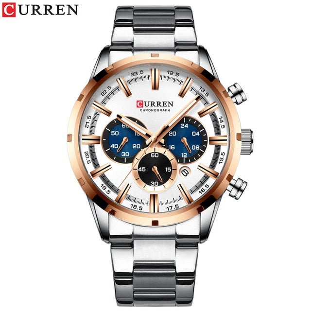Mens Classy Watch Blue Dial Stainless Steel Band Date Mens Business Male Watches Waterproof Luxuries Men Wrist Watches for Men - Silver white image