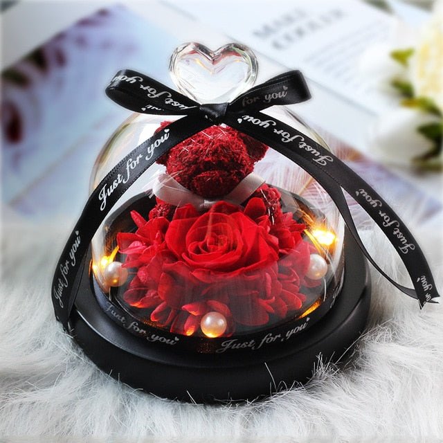 The Beauty and Beast Forever Rose Flower With Night Light in Glass Dome image 0