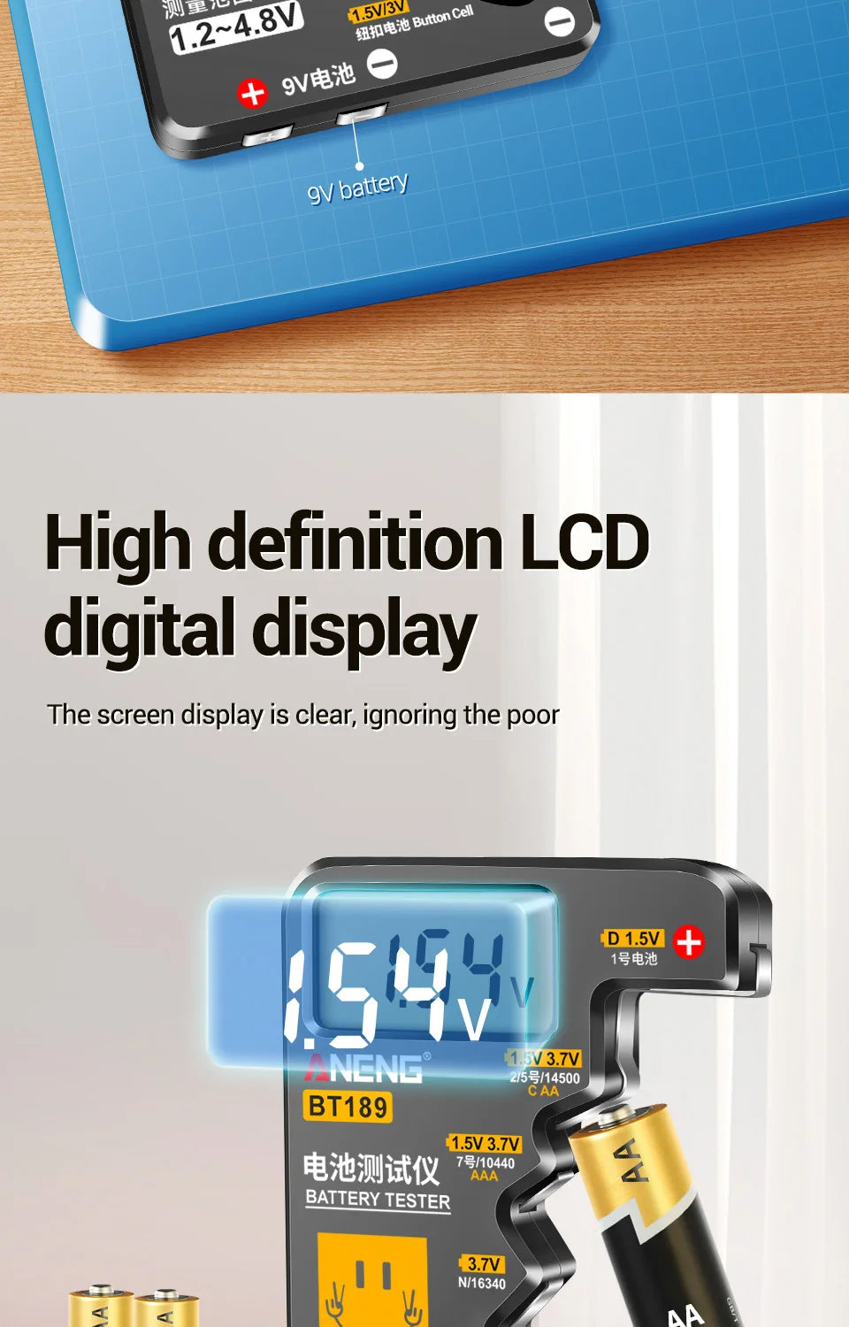 ANENG BT189 Button Cell Battery Tester ‚Äì Universal LCD Display for 9V, AA, AAA, N, D Batteries & Power Bank Detectors image 9