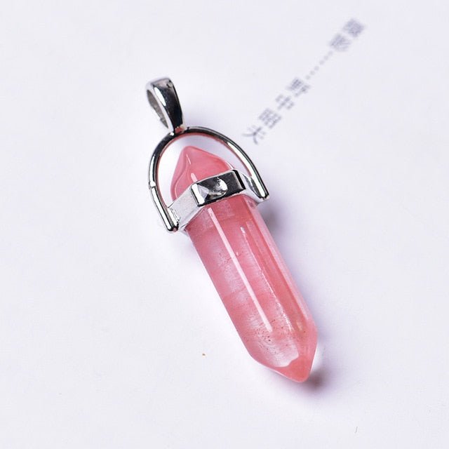 1PC Natural Amethyst Rose Quartz Crystal Point Pendant - Red glass image
