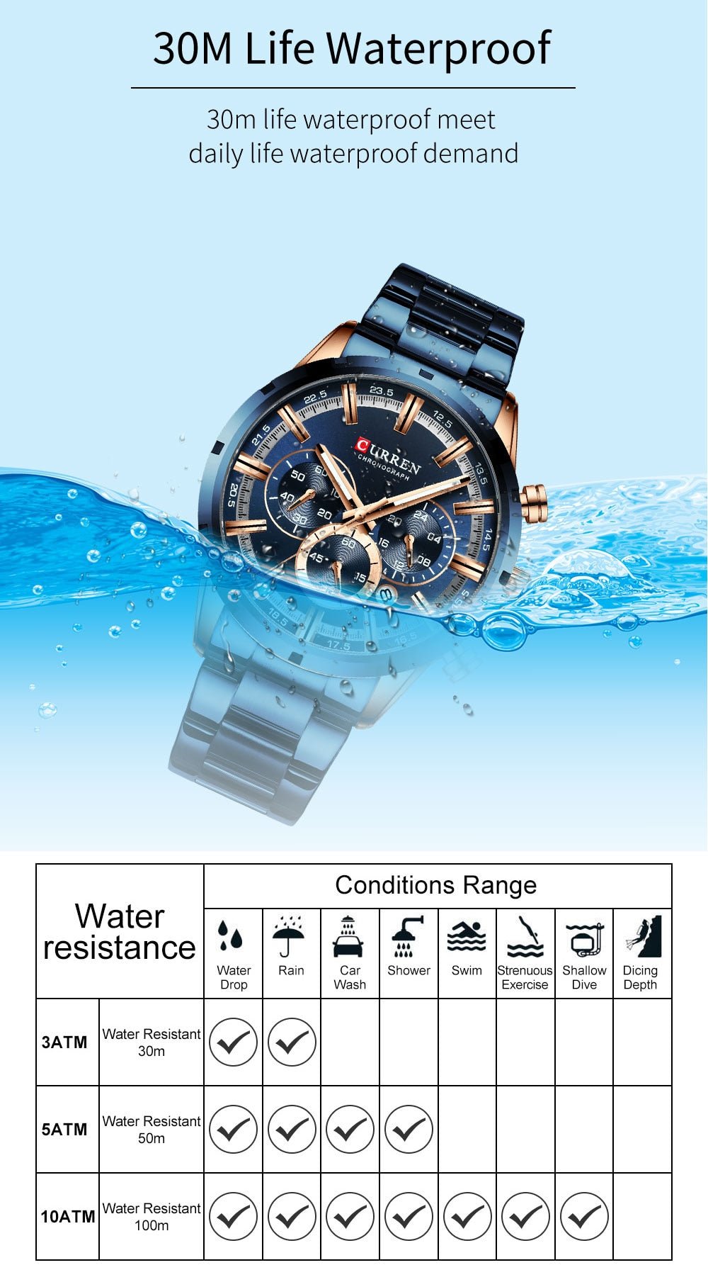 Mens Classy Watch Blue Dial Stainless Steel Band Date Mens Business Male Watches Waterproof Luxuries Men Wrist Watches for Men image 5