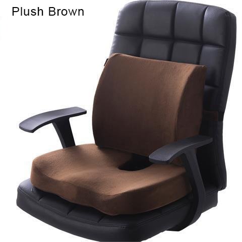 Orthopedic Hemorrhoid Seat Cushion Memory Foam Car Seat Cushion Set Slow Rebound Office Chair Waist Support Coccyx Pain Relief - Plush Brown Set image