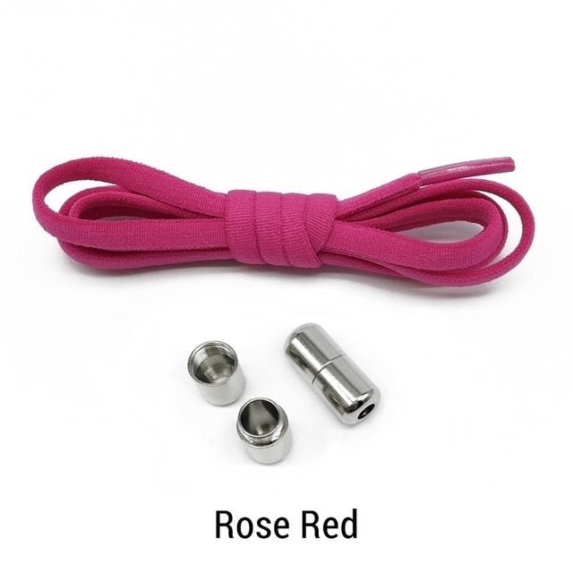 Elastic No Tie Semicircle Metal Lock Shoe Laces For Kids and Adult Sneakers and All Shoes - rose red image