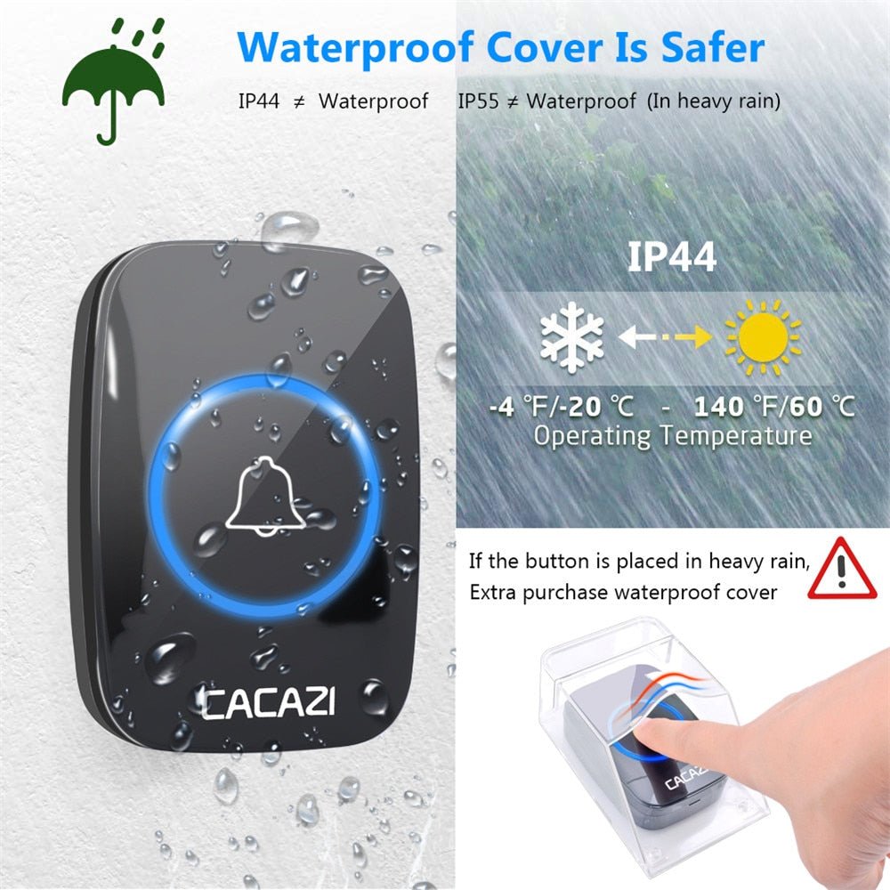 CACAZI Wireless Waterproof Doorbell – 60 Chimes, 110dB Loud, with Remote Control image 33