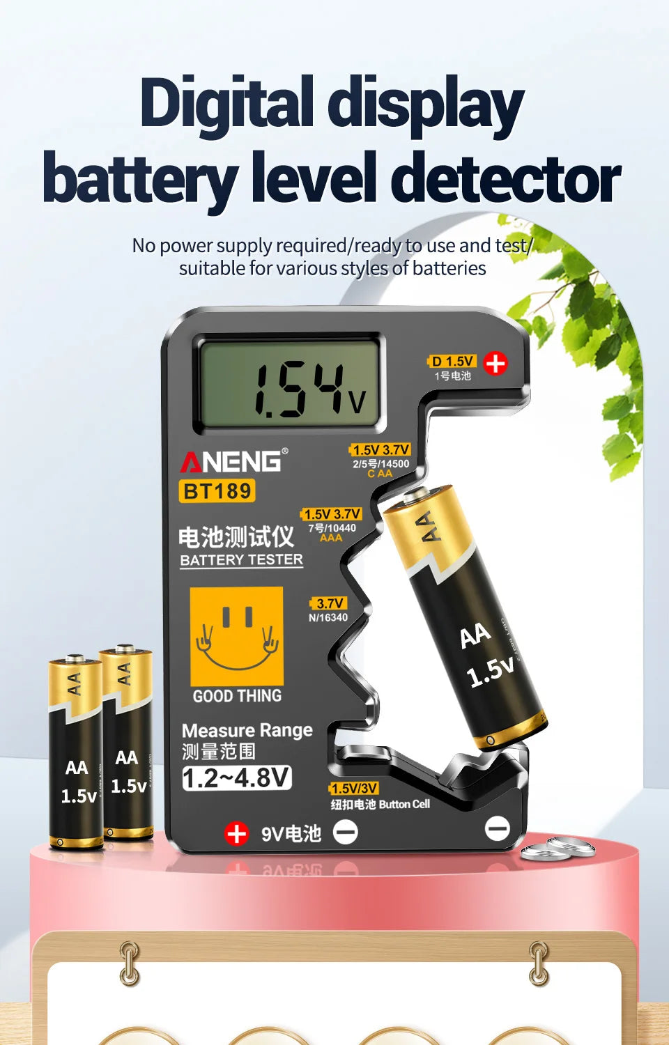 ANENG BT189 Button Cell Battery Tester ‚Äì Universal LCD Display for 9V, AA, AAA, N, D Batteries & Power Bank Detectors image 7