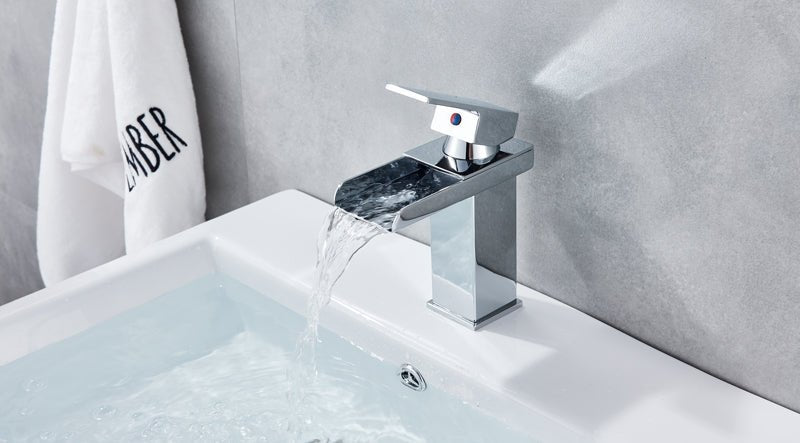 Deck Mount Waterfall Bathroom Faucet Vanity Vessel Sink Mixer Tap Cold Hot Water Tap image 14