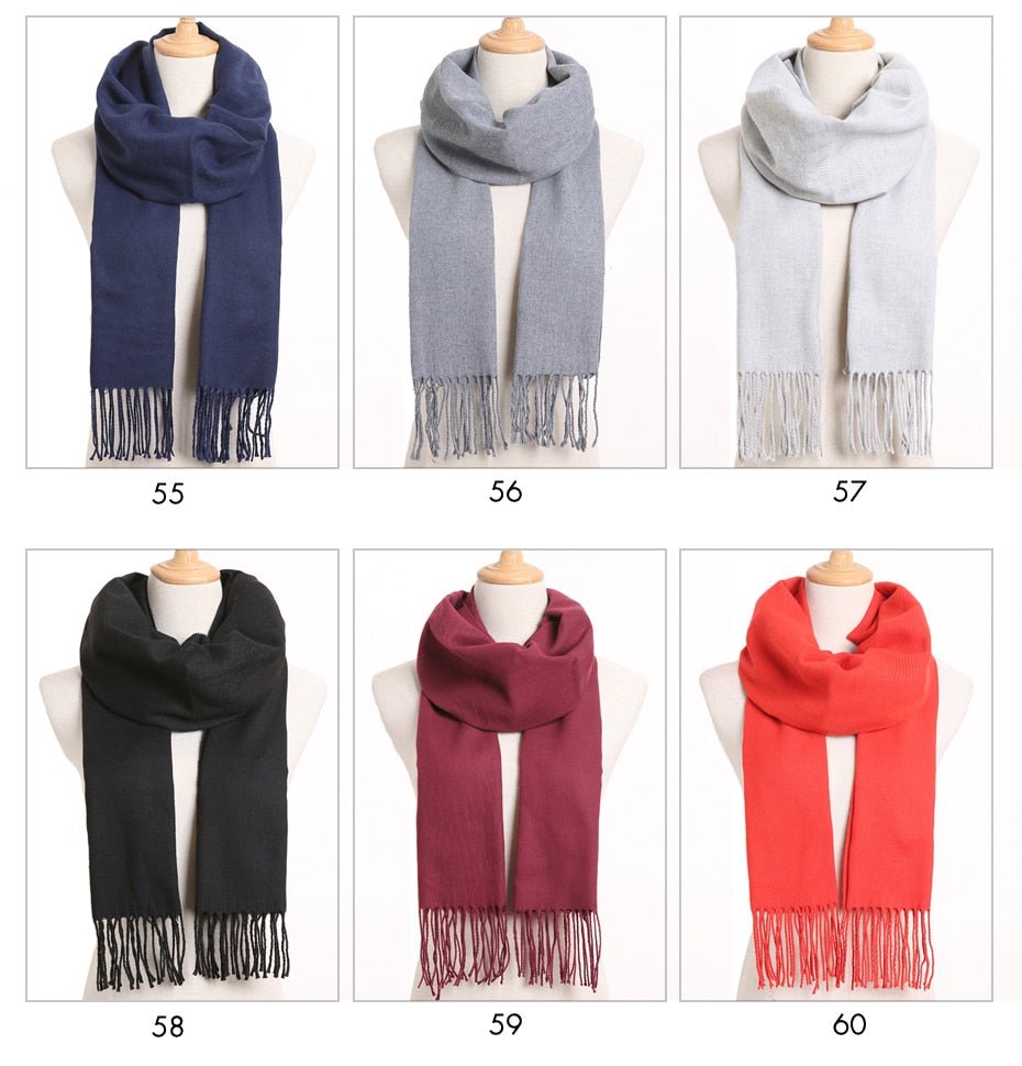 VIANOSI Plaid Winter Scarf for Women | Warm Foulard Solid Scarves | Casual Cashmere Scarfs image 14