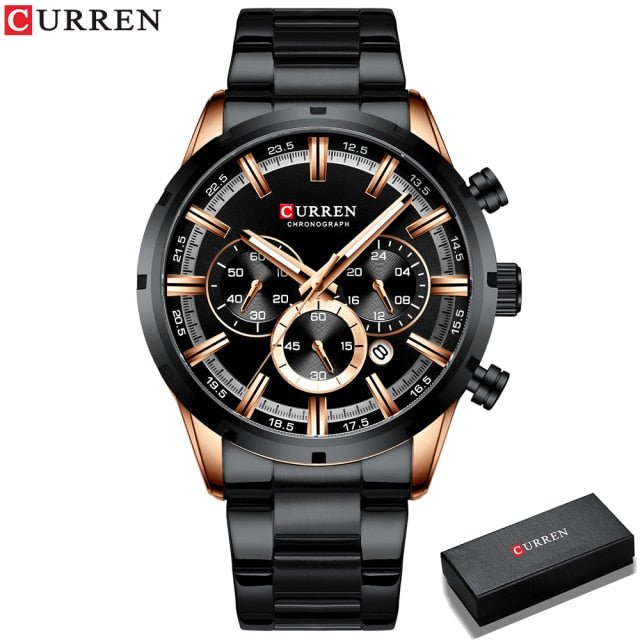 Mens Classy Watch Blue Dial Stainless Steel Band Date Mens Business Male Watches Waterproof Luxuries Men Wrist Watches for Men - black box image