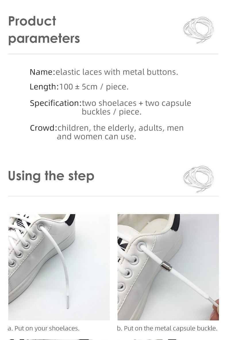 Elastic No Tie Semicircle Metal Lock Shoe Laces For Kids and Adult Sneakers and All Shoes image 2