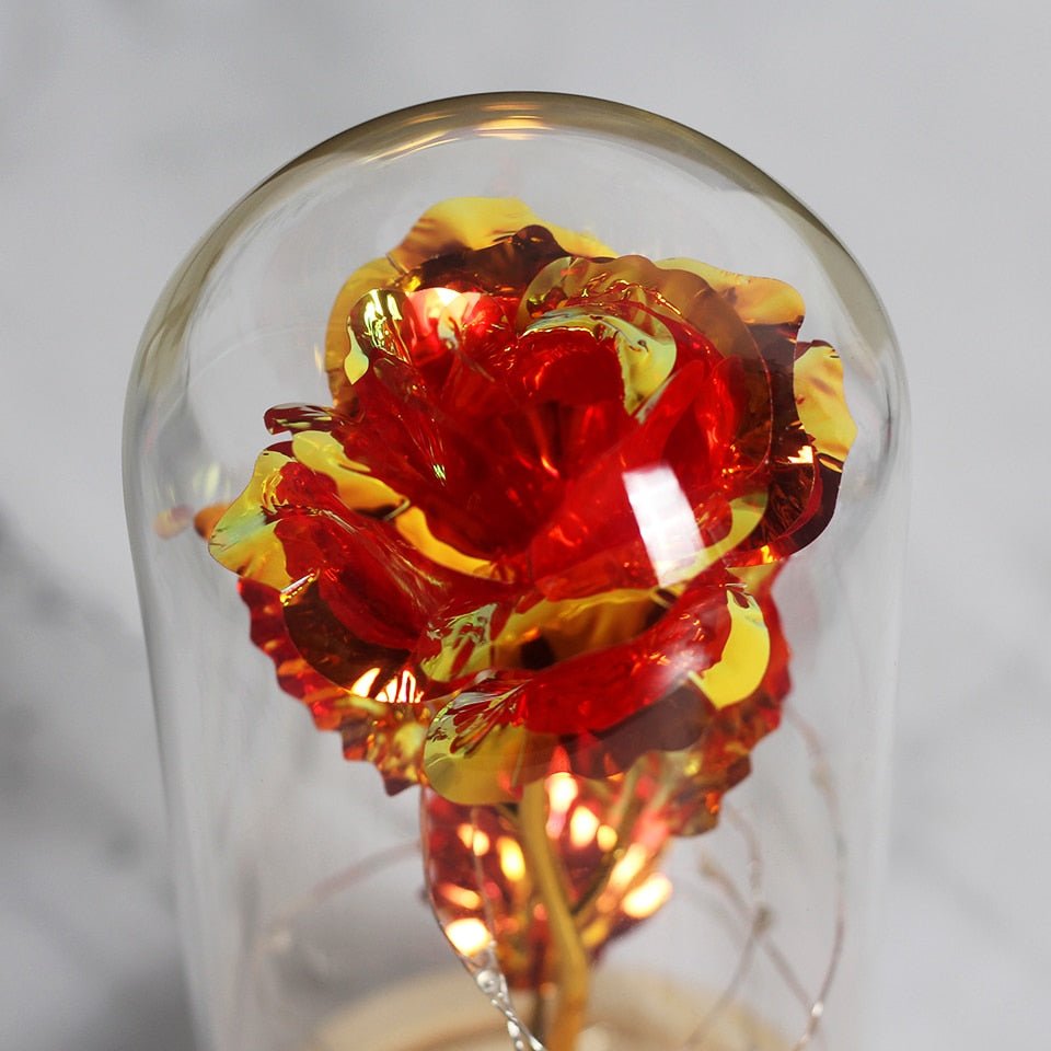 6-Colour "Beauty And The Beast" Red Rose In A Glass Dome On A Wooden Base For Valentine's Gifts image 1