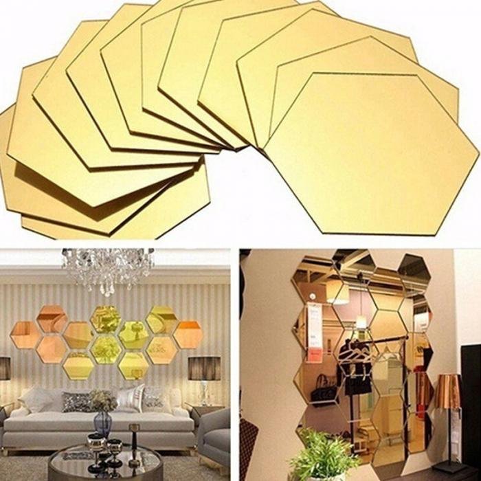 12Pcs DIY 3D Mirror Hexagon Vinyl Removable Wall Sticker Decal Home Decor image 15