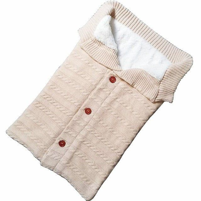Newborn Baby Winter Warm Sleeping Bag ‚Äì Infant Button Knit Swaddle Wrap & Toddler Blanket Stroller Wrap - Beige image