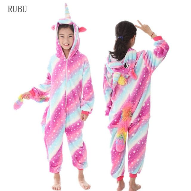 Winter Unicorn Onesies Pajamas | Kids Flannel Warm Jumpsuit SleepWear image