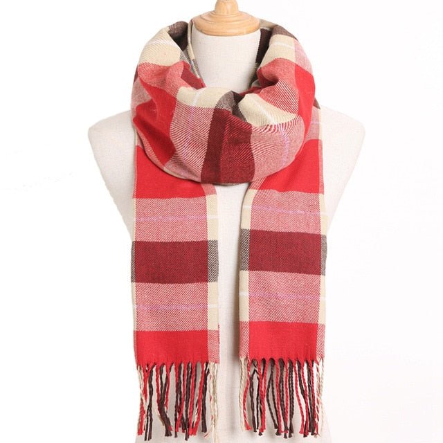 VIANOSI Plaid Winter Scarf for Women | Warm Foulard Solid Scarves | Casual Cashmere Scarfs - 13, 190CM X 35CM image
