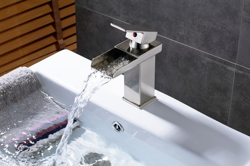 Deck Mount Waterfall Bathroom Faucet Vanity Vessel Sink Mixer Tap Cold Hot Water Tap image 26
