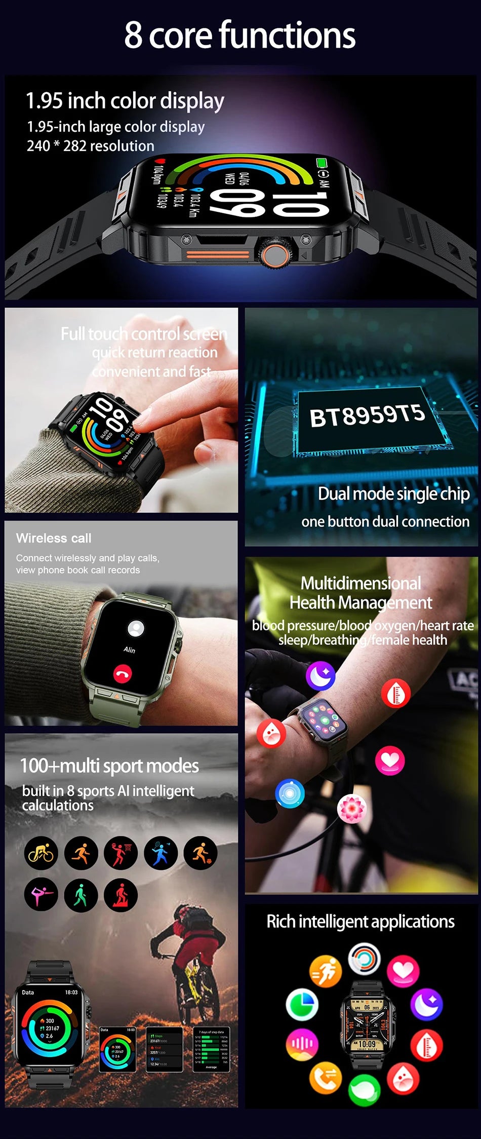 LIGE 1.95” Smartwatch | IP68 Waterproof Health & Fitness Monitor for Men and Women image 11