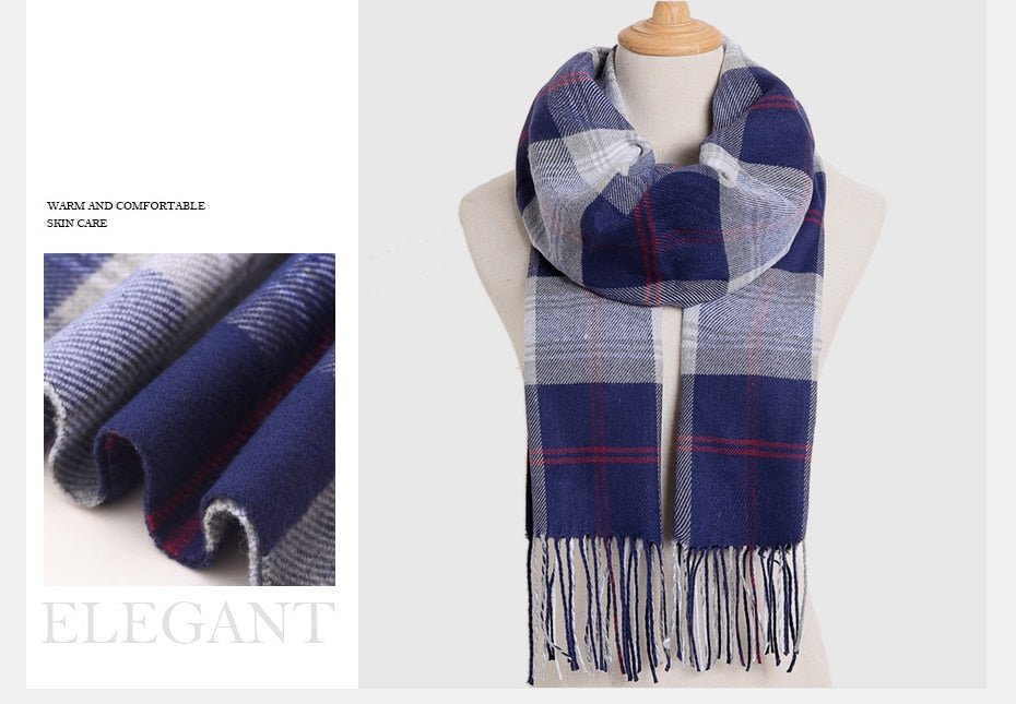 VIANOSI Plaid Winter Scarf for Women | Warm Foulard Solid Scarves | Casual Cashmere Scarfs image 10