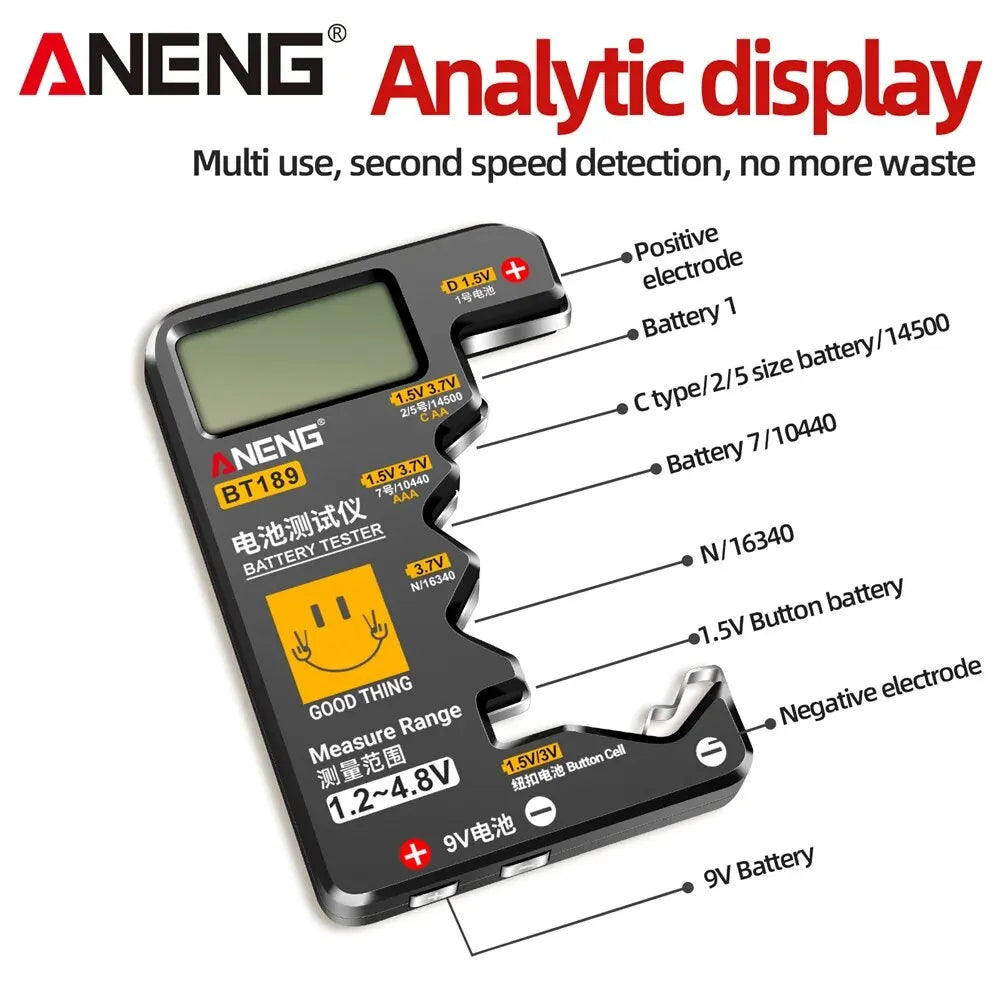 ANENG BT189 Button Cell Battery Tester ‚Äì Universal LCD Display for 9V, AA, AAA, N, D Batteries & Power Bank Detectors image 4