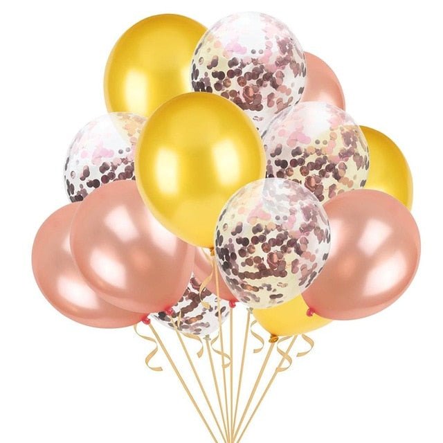 15pcs Rose Gold Confetti Chrome Set Birthday Wedding Anniversary Balloons image 0