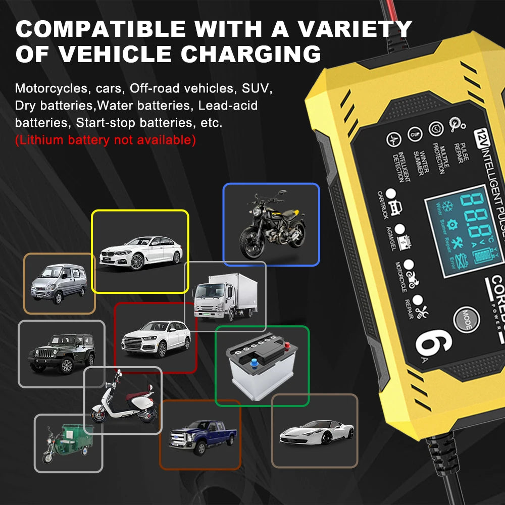 6A 12V Intelligent Automotive Battery Charger for Car & Motorcycle - Smart Lead-Acid Battery Maintenance image 9