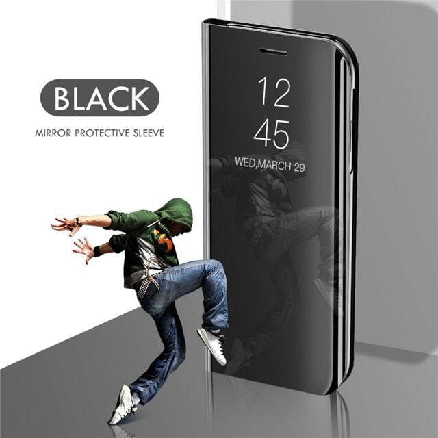 Smart Mirror Flip Case For Samsung Galaxy A51 A71 A50 A30 A10 A20 A40 A70 A10s A30s A20e Note 10 8 9 S10 S6 S7 S8 S9 Plus Cover - Black, A30S image