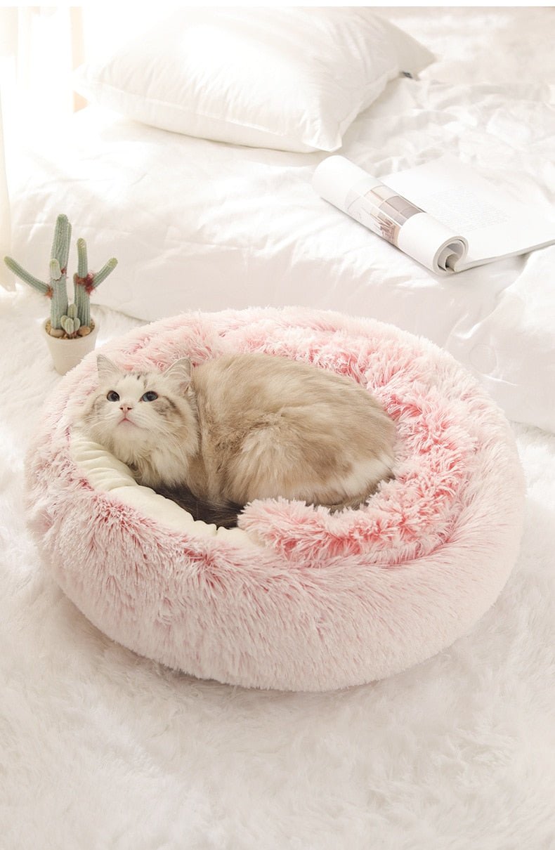 Winter Long Plush Pet Cat Bed Round Cat Cushion Cat House 2 In 1 Warm Cat Basket Cat Sleep Bag Cat Nest Kennel For Small Dog Cat image 5