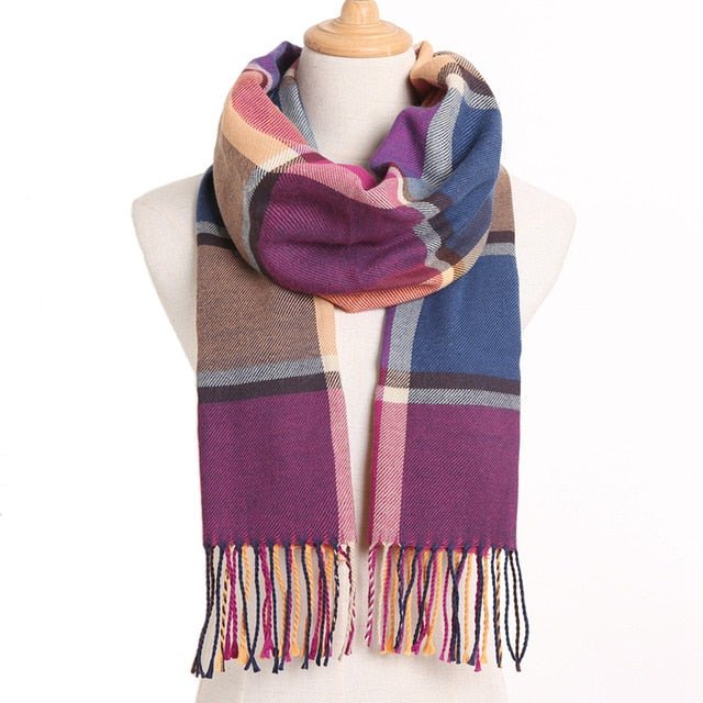 VIANOSI Plaid Winter Scarf for Women | Warm Foulard Solid Scarves | Casual Cashmere Scarfs - 05, 190CM X 35CM image
