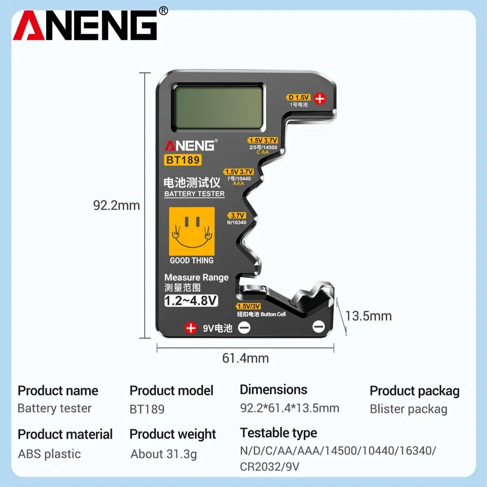 ANENG BT189 Button Cell Battery Tester ‚Äì Universal LCD Display for 9V, AA, AAA, N, D Batteries & Power Bank Detectors image 5