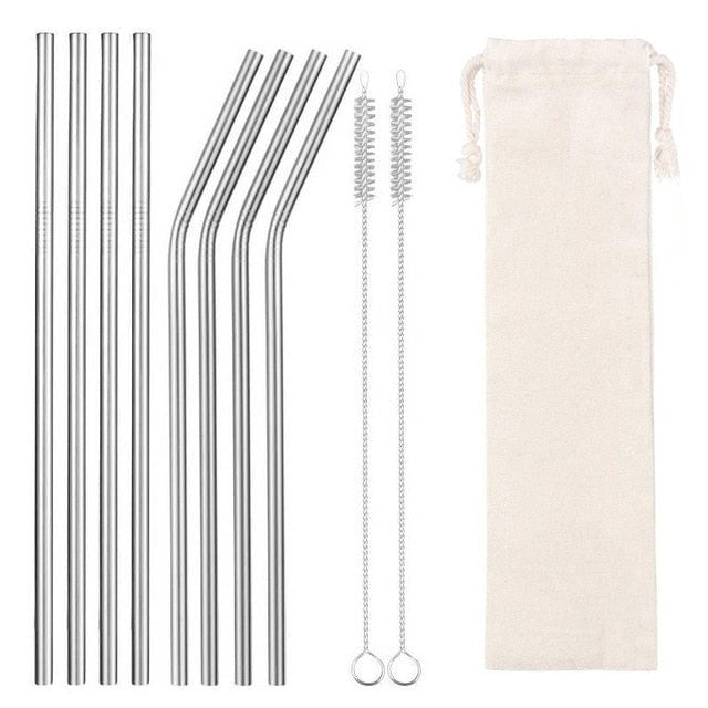 Colorful Reusable Stainless Steel Drinking Straw With Cleaning Brush - Sliver1 8pcs image