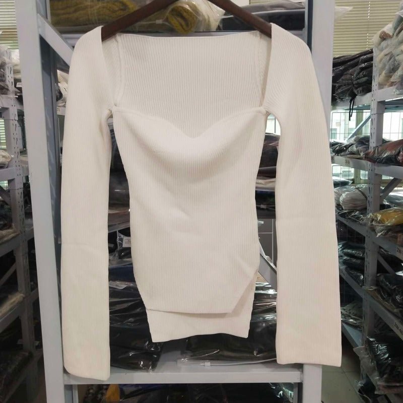 DEAT Cashmere Square Full Sleeves Elastic High Waist Sexy Pullover image 4