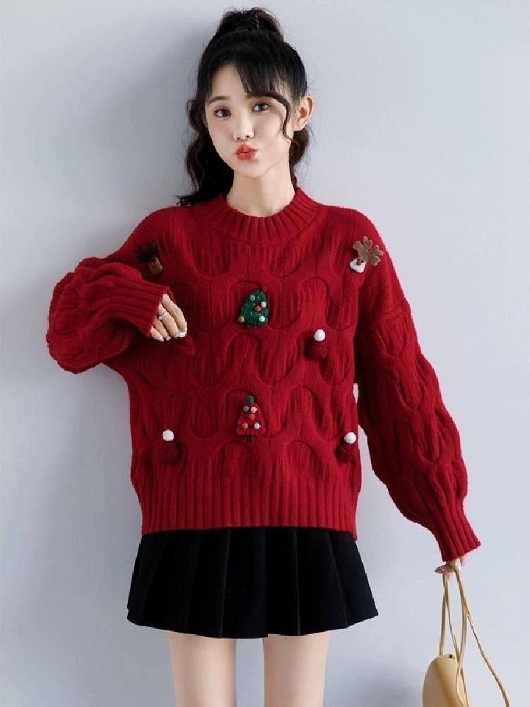 Cozy 3D Knit Long Sleeve Sweater – Winter Christmas Style for Students image 4