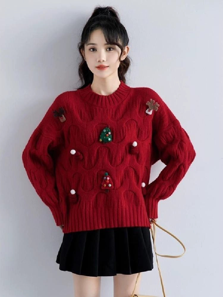 Cozy 3D Knit Long Sleeve Sweater – Winter Christmas Style for Students image 5