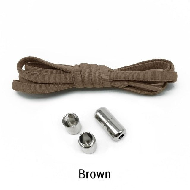 Elastic No Tie Semicircle Metal Lock Shoe Laces For Kids and Adult Sneakers and All Shoes - brown image